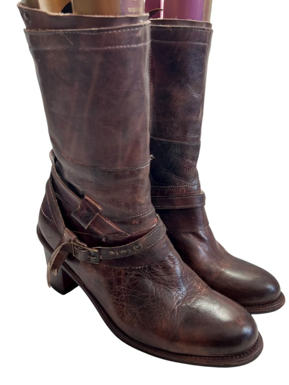 Bed Stu boots womens 10 Maya distressed brown leather criss cross straps studs